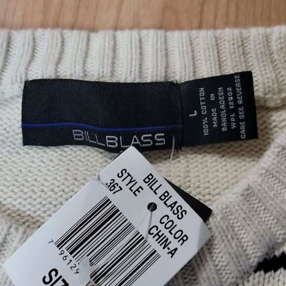MEN'S BILL BLASS CREWNECK CABLE KNIT 100% COTTON SWEATER, SIZE LARGE, NWT - Picture 5 of 7